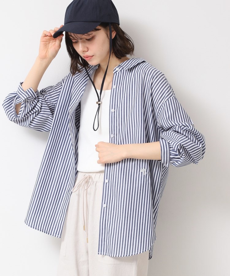 デッサン(レディース)(Dessin(Ladies))の【洗える】ロゴ刺繍入りストライプオーバーシャツ9