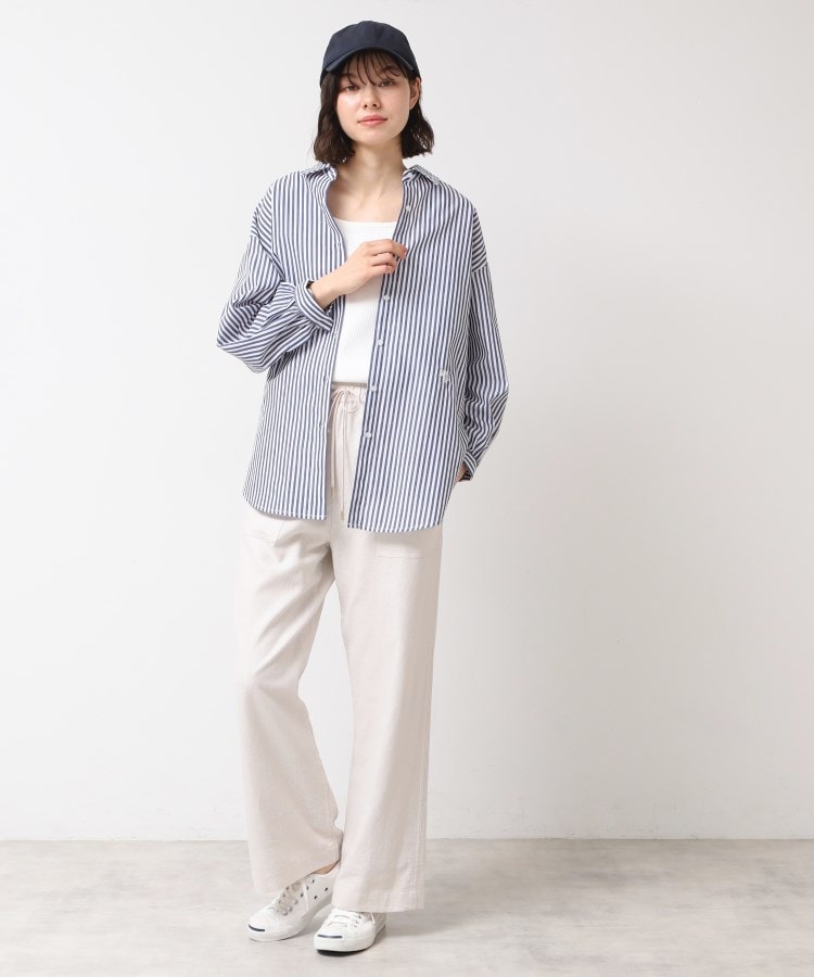 デッサン(レディース)(Dessin(Ladies))の【洗える】ロゴ刺繍入りストライプオーバーシャツ11