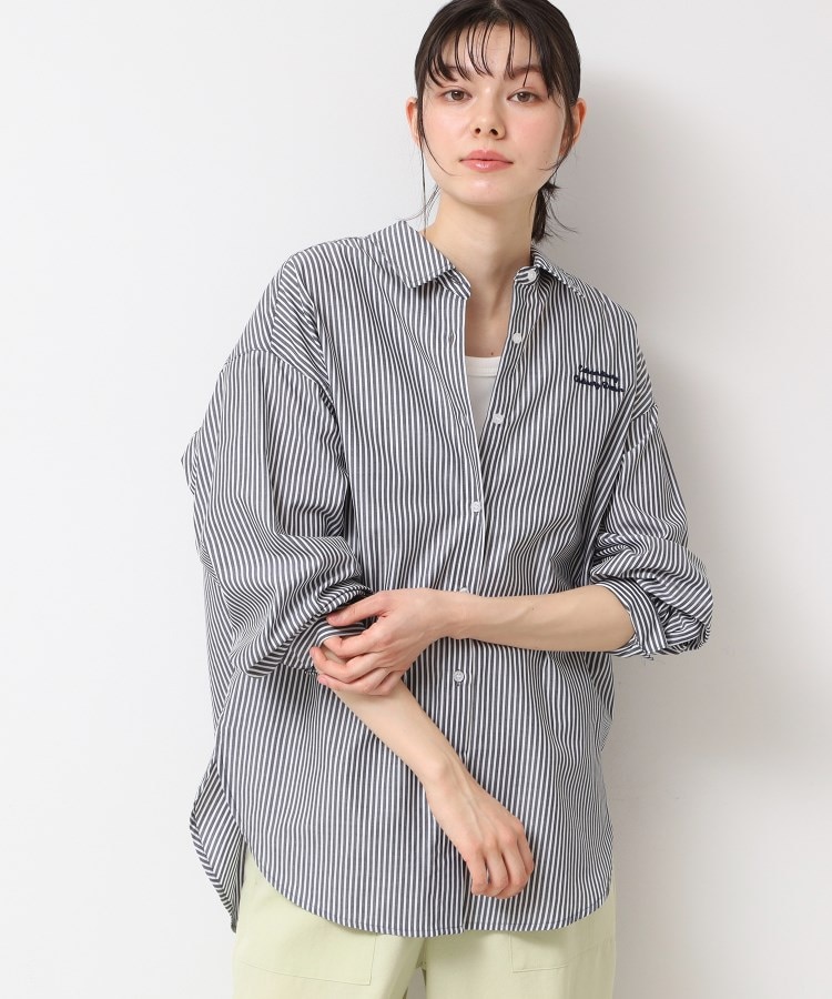 デッサン(レディース)(Dessin(Ladies))の【洗える】ロゴ刺繍入りストライプオーバーシャツ14