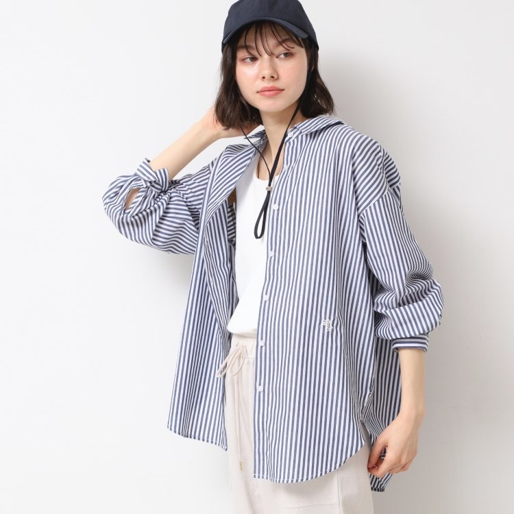 デッサン(レディース)(Dessin(Ladies))の【洗える】ロゴ刺繍入りストライプオーバーシャツ シャツ・ブラウス