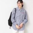 デッサン(レディース)(Dessin(Ladies))の【洗える】ロゴ刺繍入りストライプオーバーシャツ ネイビー(595)