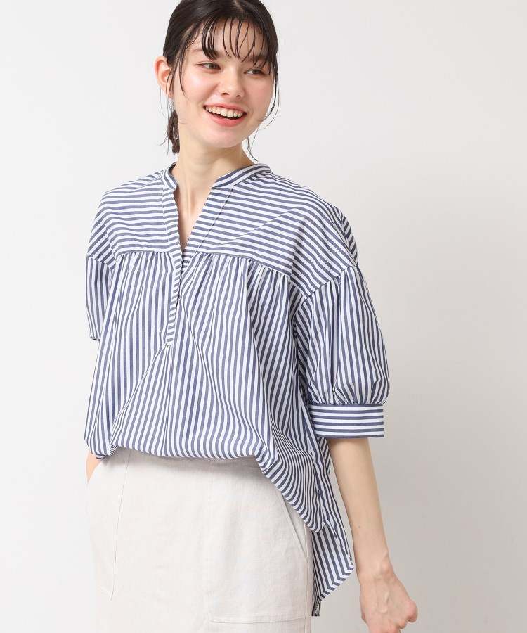 デッサン(レディース)(Dessin(Ladies))の【洗える・4サイズ展開】フロントスリット五分袖ブラウス（XS～L） ネイビー(395)