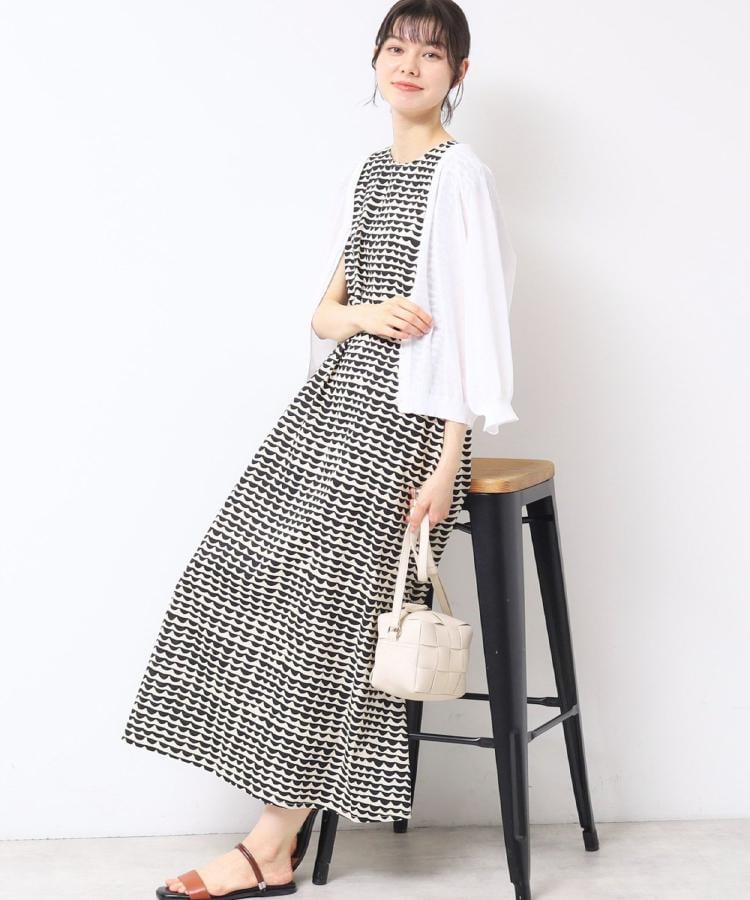 デッサン(レディース)(Dessin(Ladies))の【洗える】ウエーブプリントコットンワンピース ブラック(519)