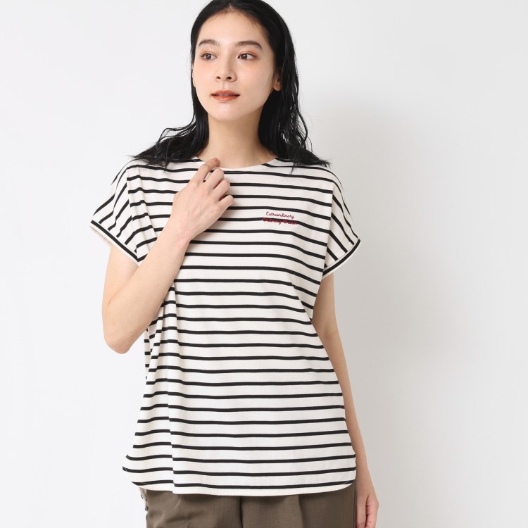 デッサン(レディース)(Dessin(Ladies))の【洗える】フレンチスリーブロゴ入りTシャツ カットソー