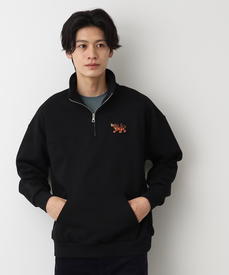 デッサン(メンズ)(Dessin(Men))の【洗える】トラ柄刺繍ハーフジップスウェット ブラック(019)