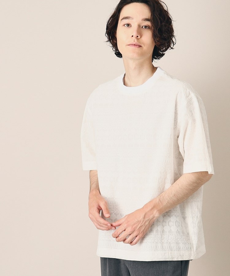 デッサン(メンズ)(Dessin(Men))の【洗える】インド刺繍クルーネックTシャツ ホワイト(001)