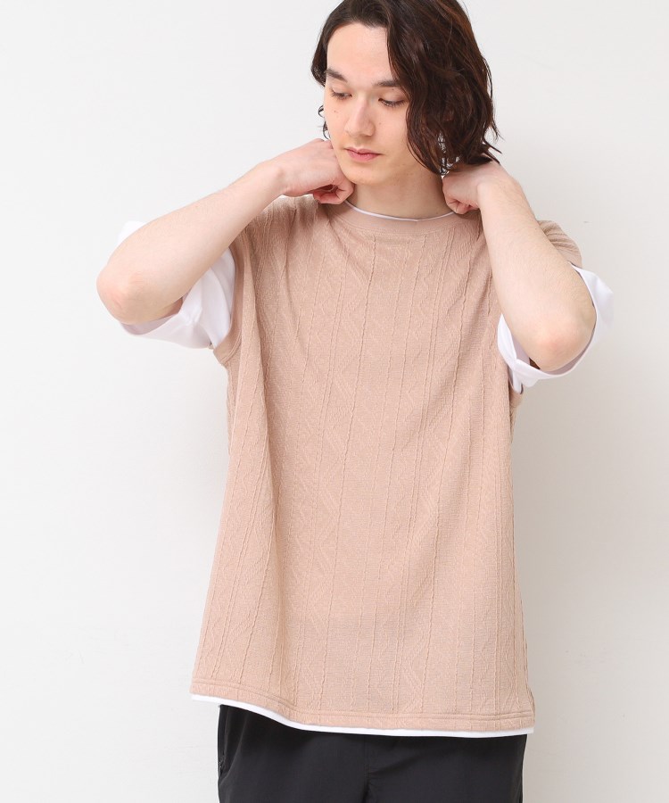 デッサン(メンズ)(Dessin(Men))の【洗える】ベストレイヤードライクTシャツ ベージュ(052)
