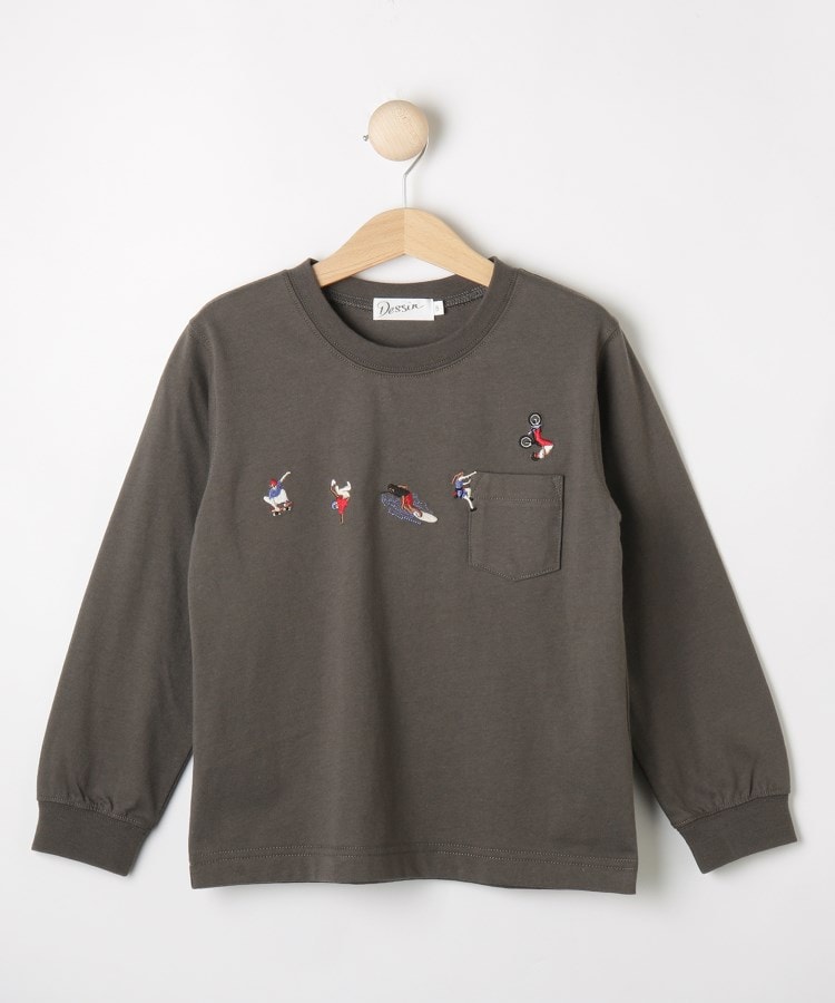 デッサン(キッズ)(Dessin(Kids))の【リンクコーデ】ピープル刺繍ロンT チャコールグレー(014)