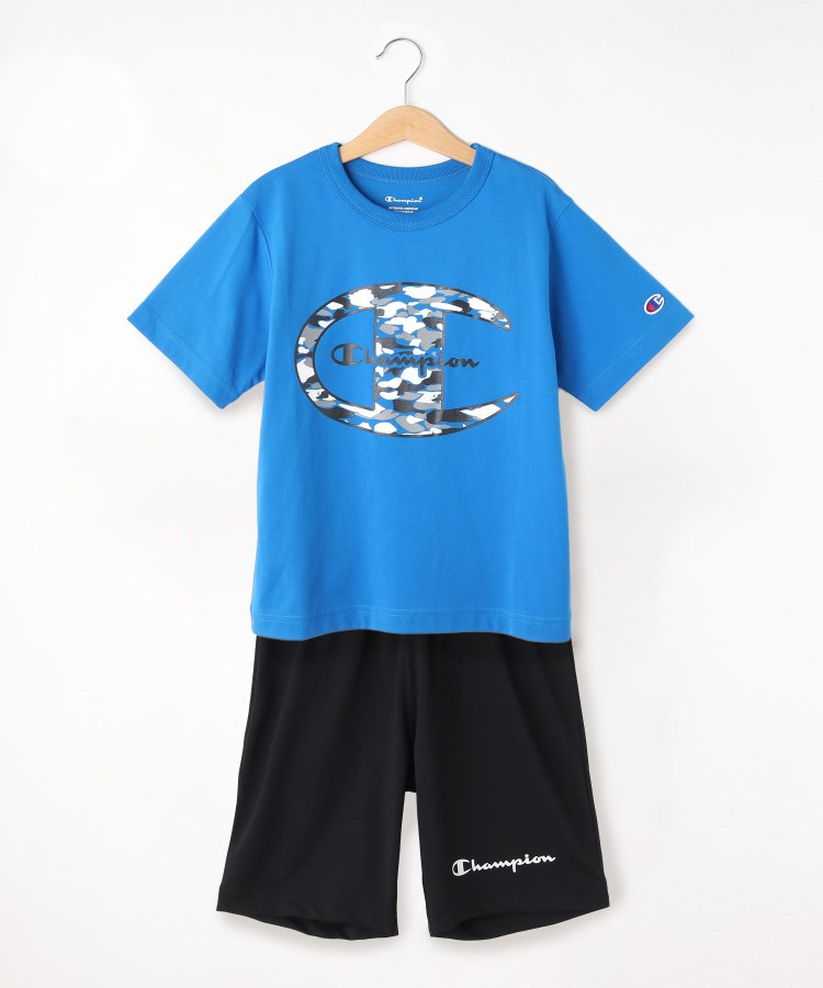 デッサン(キッズ)(Dessin(Kids))の◆Champion（チャンピオン）キッズ Tシャツ＆ショーツセット 24SS 【春夏新作】（CK－ZW01）（CK－ZW02） ブルー(092)