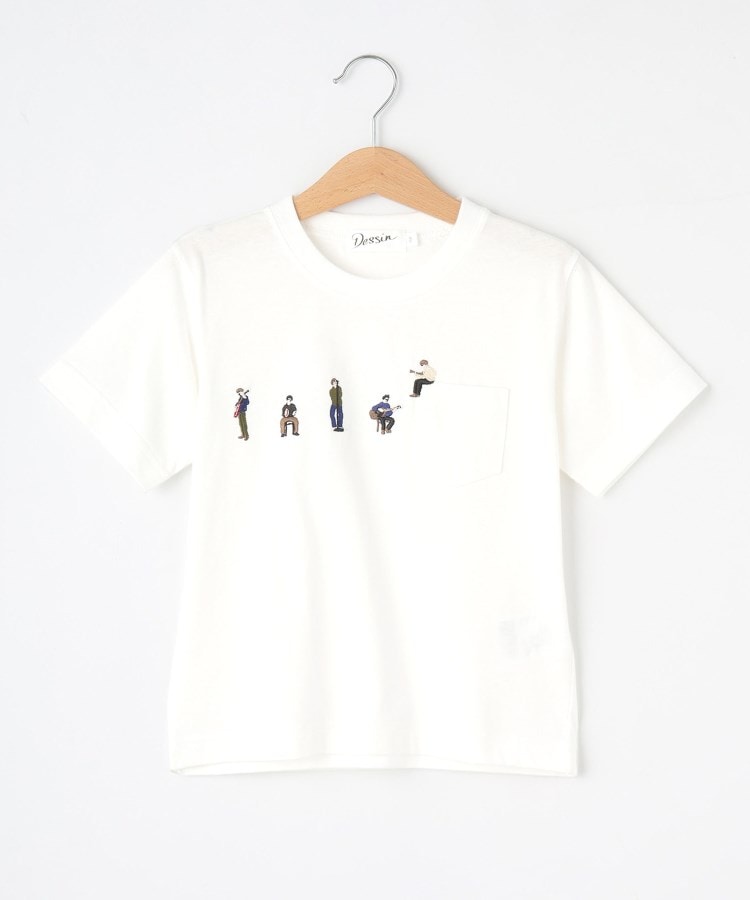 デッサン(キッズ)(Dessin(Kids))の【リンクコーデ】ピープル刺繍Tシャツ ホワイト(001)