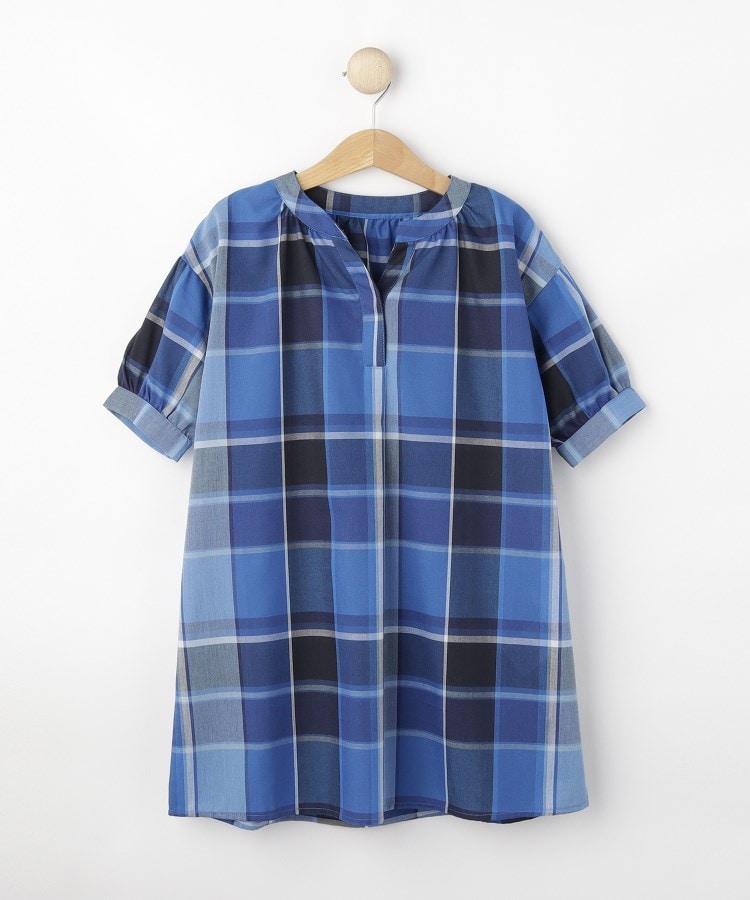 デッサン(キッズ)(Dessin(Kids))の【リンクコーデ】ガーゼチェックワンピース ブルー(293)