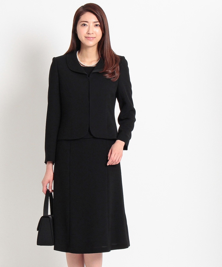 東京ソワール サテン切り替えショールカラージャケット+前開きワンピース 2点セット 【喪服・礼服・ブラックフォーマル】