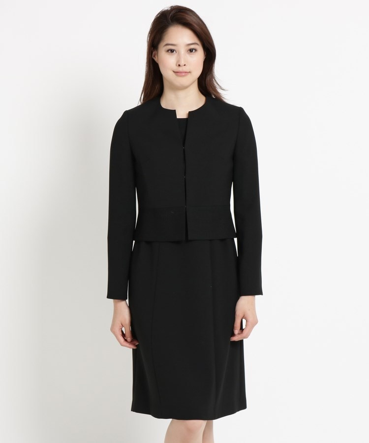 INDIVI ストレッチ素材 異素材切り替え前開きワンピース+ノー INDIVI ストレッチ素材 異素材切り替え前開きワンピース+ノー