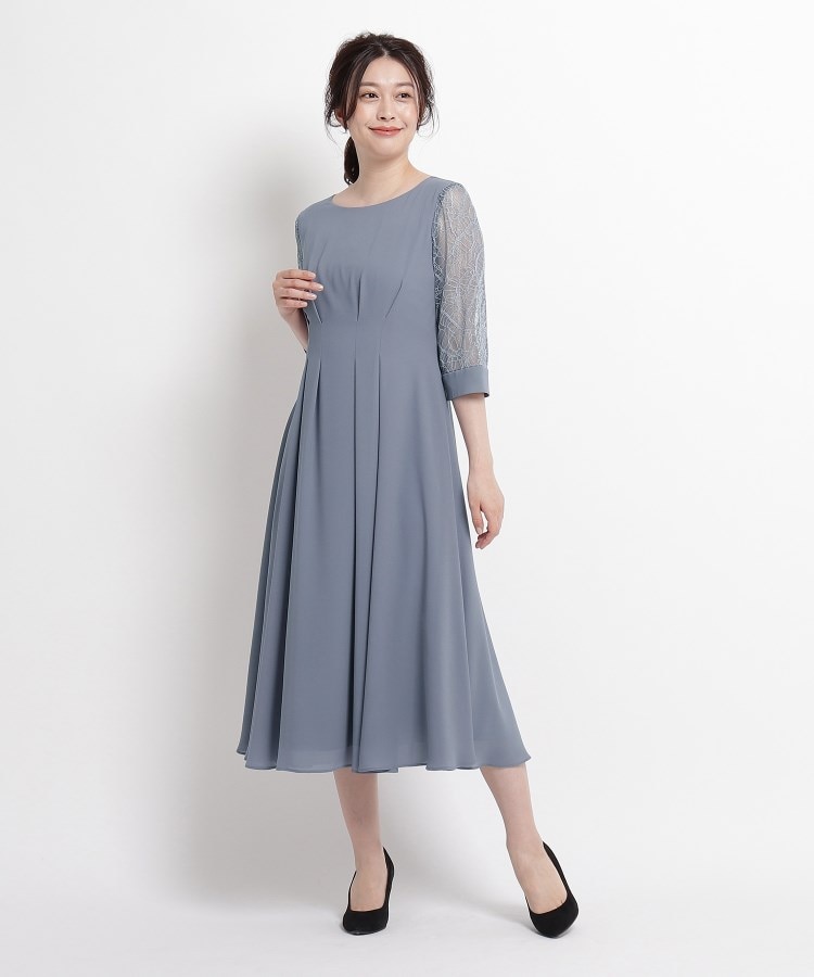 東京ソワール 手洗い可能 袖レースミドルワンピース 【結婚式 東京ソワール 手洗い可能 袖レースミドルワンピース 【結婚式