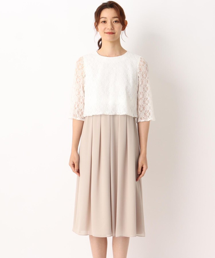 Rifanne Vネックツイードジャケット+レースデザインワンピース+フレア Rifanne Vネックツイードジャケット+レースデザインワンピース+フレア
