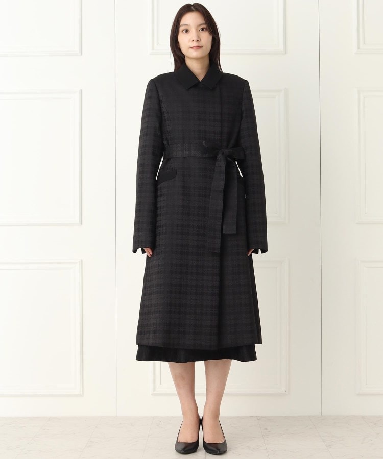 INDIVI チェック柄ジャカードステンカラーコート 【喪服・礼服 INDIVI チェック柄ジャカードステンカラーコート 【喪服・礼服