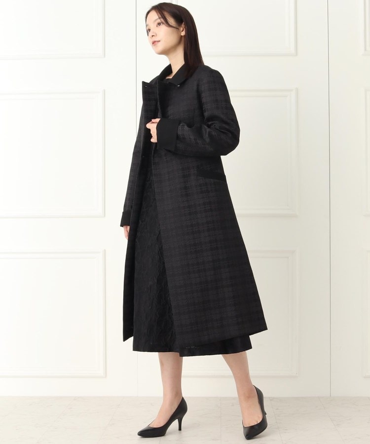 INDIVI チェック柄ジャカードステンカラーコート 【喪服・礼服 INDIVI チェック柄ジャカードステンカラーコート 【喪服・礼服