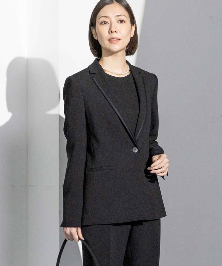 INDIVI ウォッシャブル サテントリミングジャケット 【喪服 INDIVI ウォッシャブル サテントリミングジャケット 【喪服