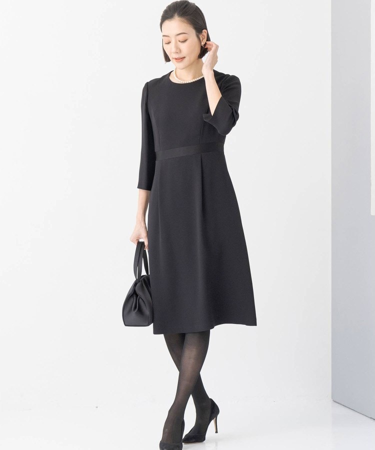 INDIVI ウォッシャブル グログラン切り替えワンピース 【喪服