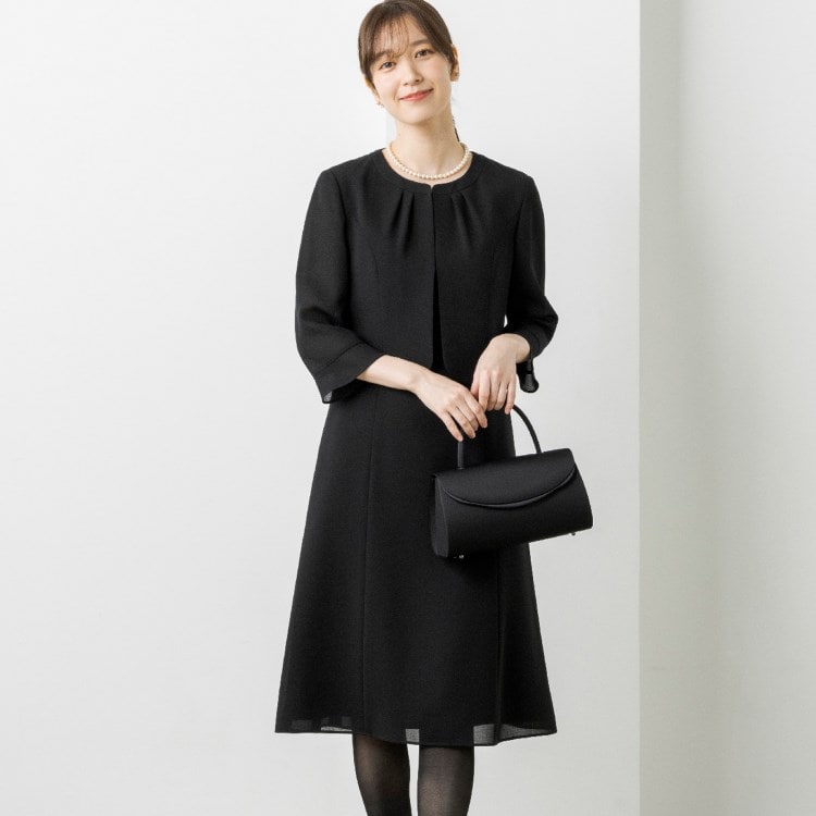 トウキョウソワール(東京ソワール)の【洗える】2ピース風前開きワンピース【喪服・礼服・ブラックフォーマル】 ミドルワンピース