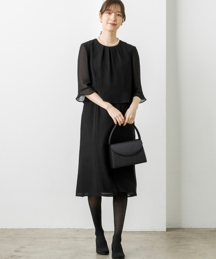 トウキョウソワール(東京ソワール)の【洗える】ペプラム付きジョーゼットワンピース【喪服・礼服・ブラックフォーマル】4