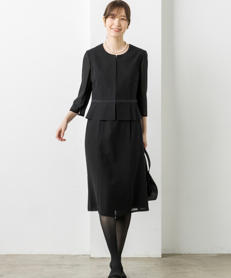 トウキョウソワール(東京ソワール)の【洗える】ノーカラージャケットデザイン前開きワンピース【喪服・礼服・ブラックフォーマル】3