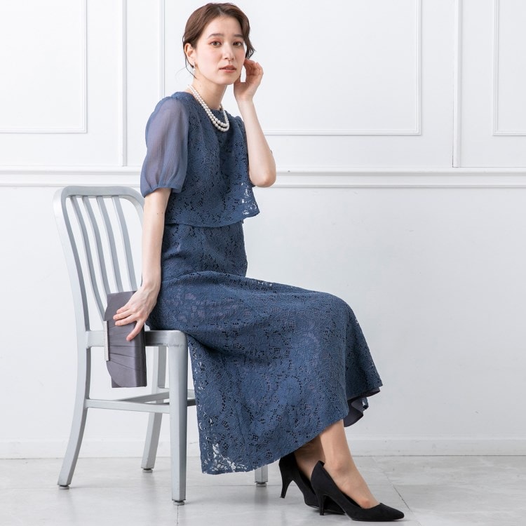 トウキョウソワール(東京ソワール)のオーガンジー袖のレースワンピース【結婚式・ゲストドレス・入学式・卒業式・七五三・学校行事】 マキシ・ロングワンピース
