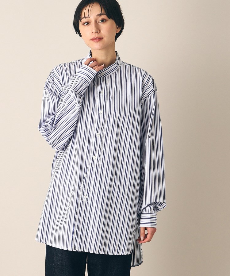 ◇ROYAL NAVY(ロイヤルネイビー)バンドカラーストライプシャツ ◇ROYAL NAVY(ロイヤルネイビー)バンドカラーストライプシャツ