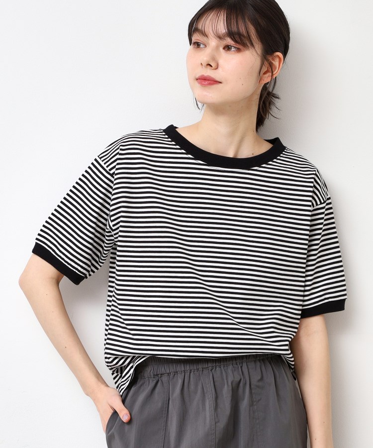 デッサン(レディース)(Dessin(Ladies))の◆STAR＆STRIPE(スターアンドストライプ)ボーダーリンガーTシャツ ブラック(319)