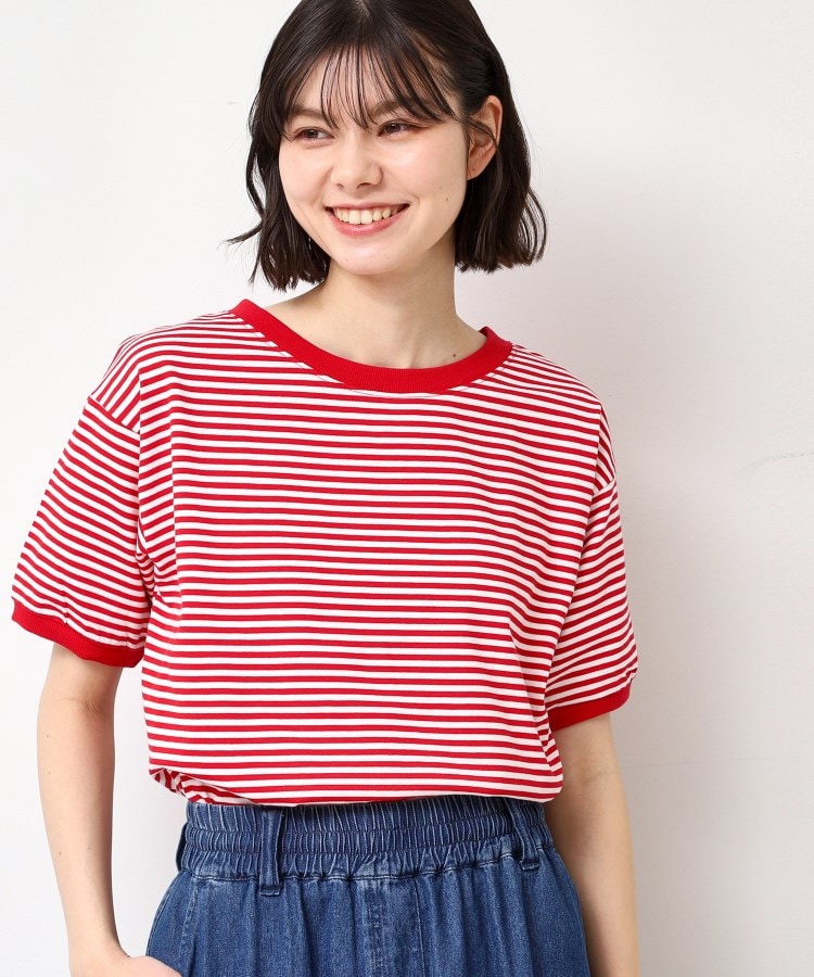 デッサン(レディース)(Dessin(Ladies))の◆STAR＆STRIPE(スターアンドストライプ)ボーダーリンガーTシャツ レッド(363)