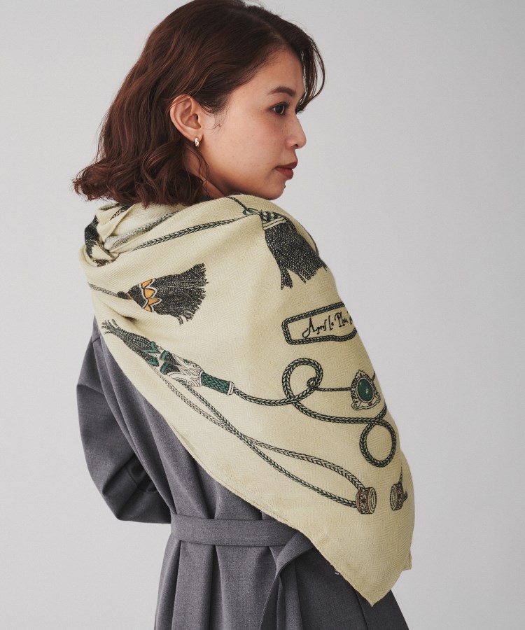 manipuri】ウールシルクストール ブレードタッセル/120cm正方形 manipuri】ウールシルクストール ブレードタッセル/120cm正方形