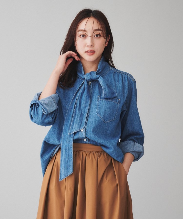 アンタイトル(UNTITLED)の【Healthy DENIM】Aloe（アロー）ボウタイデニムブラウス ブルー(093)