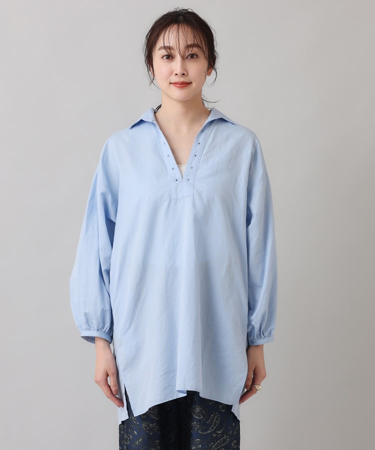 TICCA】コットンリネンレースアップシャツ(チュニック TICCA】コットンリネンレースアップシャツ(チュニック