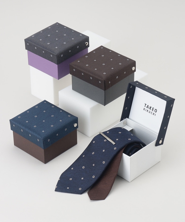 タケオキクチ(TAKEO KIKUCHI)の【BOXセット】フラワー小紋柄ネクタイ＆タイバー セット19