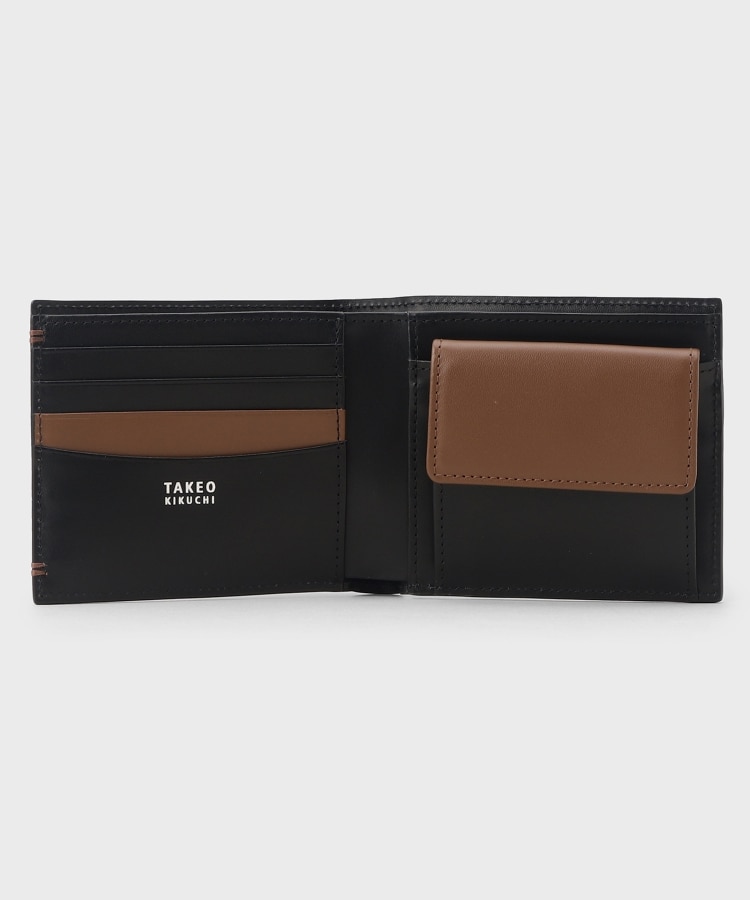 タケオキクチ(TAKEO KIKUCHI)のリップル Wステッチ 2つ折り財布 ブラック(019)