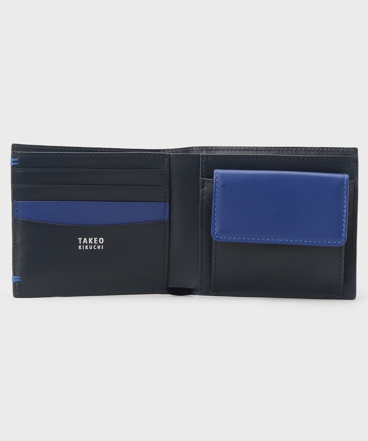 タケオキクチ(TAKEO KIKUCHI)の【カラーステッチ】リップル 2つ折り財布 ブルー(093)