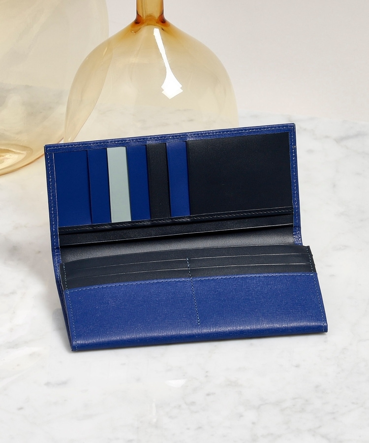 タケオキクチ(TAKEO KIKUCHI)の配色型押しレザー長財布 ブルー(692)