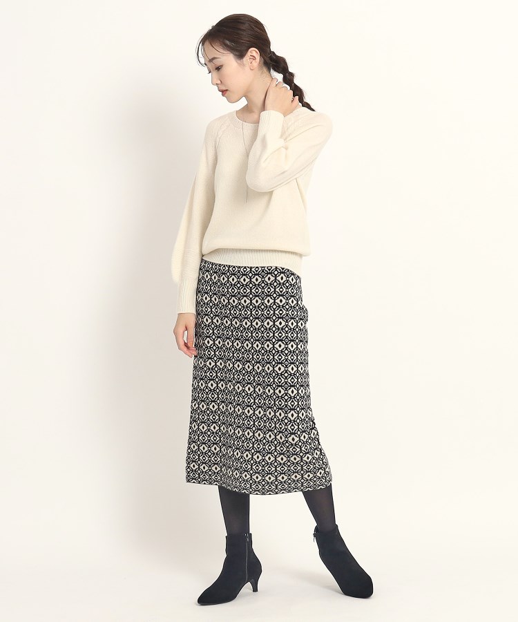 【セットアップ可／ジャカード】幾何柄ロングタイトスカート