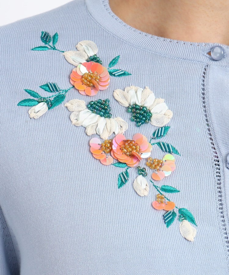 ????6月新作????8189◆blue フラワー 花 刺繍 カーディガン