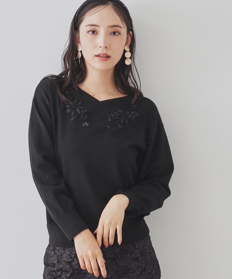 スーナウーナ(SunaUna)の【SS～Lサイズ展開／リボン刺繍】クラフトニット ブラック(019)