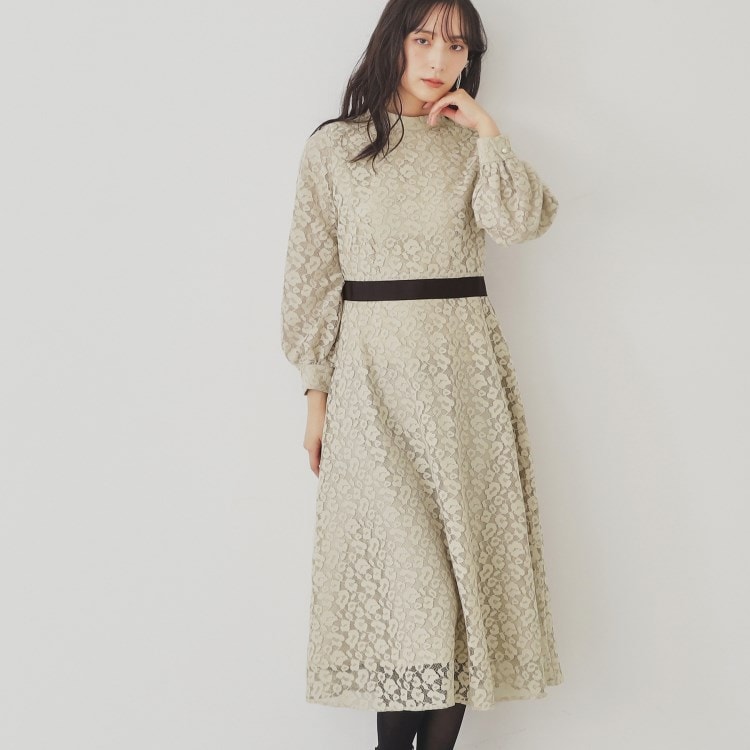 スーナウーナ(SunaUna)の【SS～Lサイズ展開/レオパードレース】スタンドネックワンピース ミドルワンピース