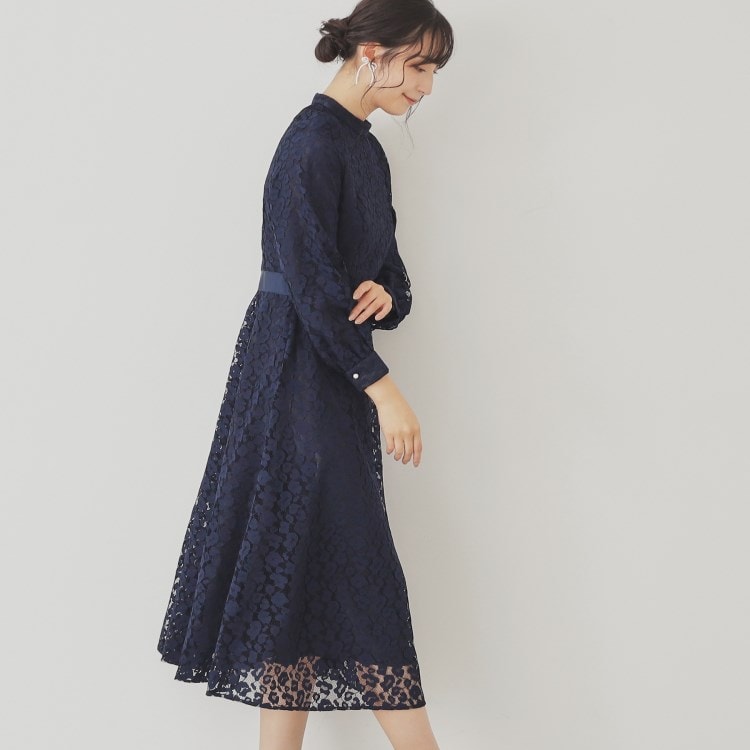 スーナウーナ(SunaUna)の【SS～Lサイズ展開/レオパードレース】スタンドネックワンピース ミドルワンピース