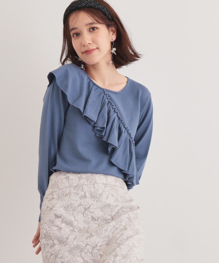 スーナウーナ(SunaUna)の【6色展開／大人フェミニン】アシメフリルニット ブルー(091)