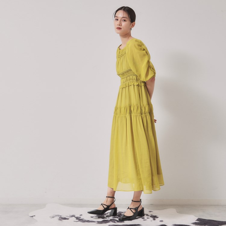 スーナウーナ(SunaUna)の【パウダーシフォン／シャーリング】ロングワンピース マキシ・ロングワンピース