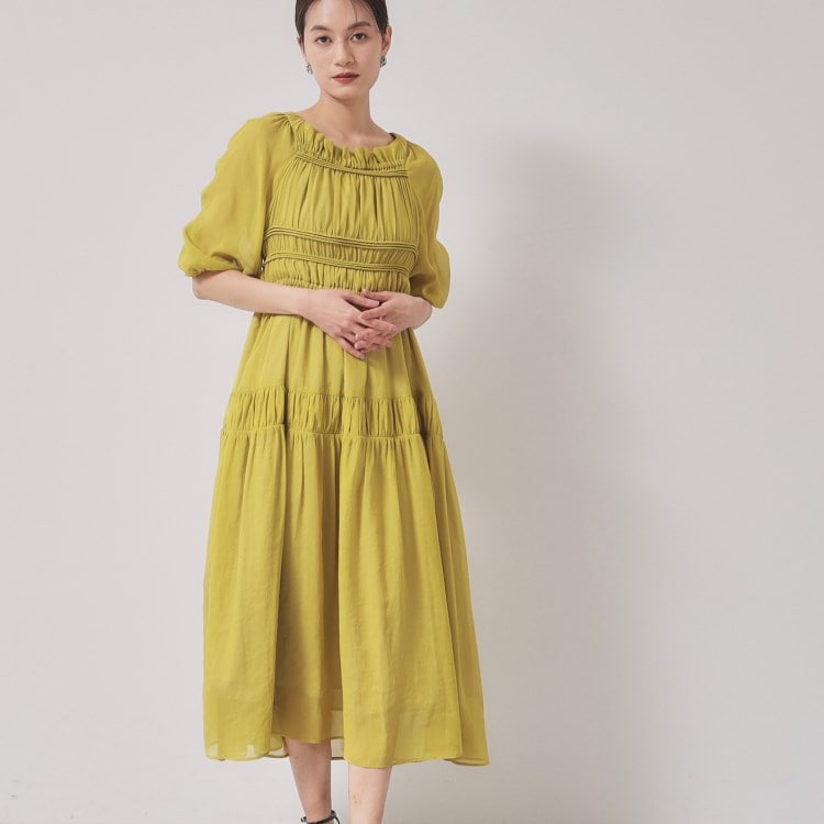 スーナウーナ(SunaUna)の【パウダーシフォン／シャーリング】ロングワンピース マキシ・ロングワンピース