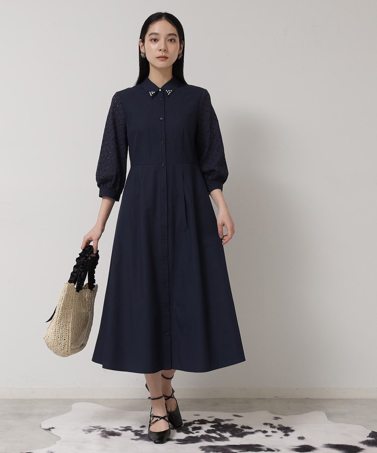 スーナウーナ(SunaUna)の【袖レース／パール調パーツ】衿付きワンピース4