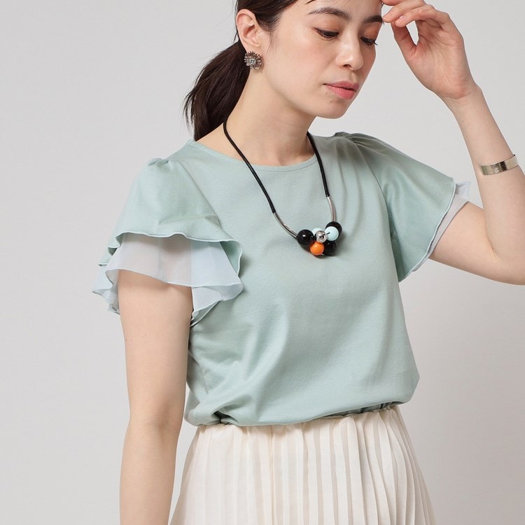 スーナウーナ(SunaUna)の【接触冷感／S～Lサイズ展開】シフォン使いフレアスリーブカットソー カットソー