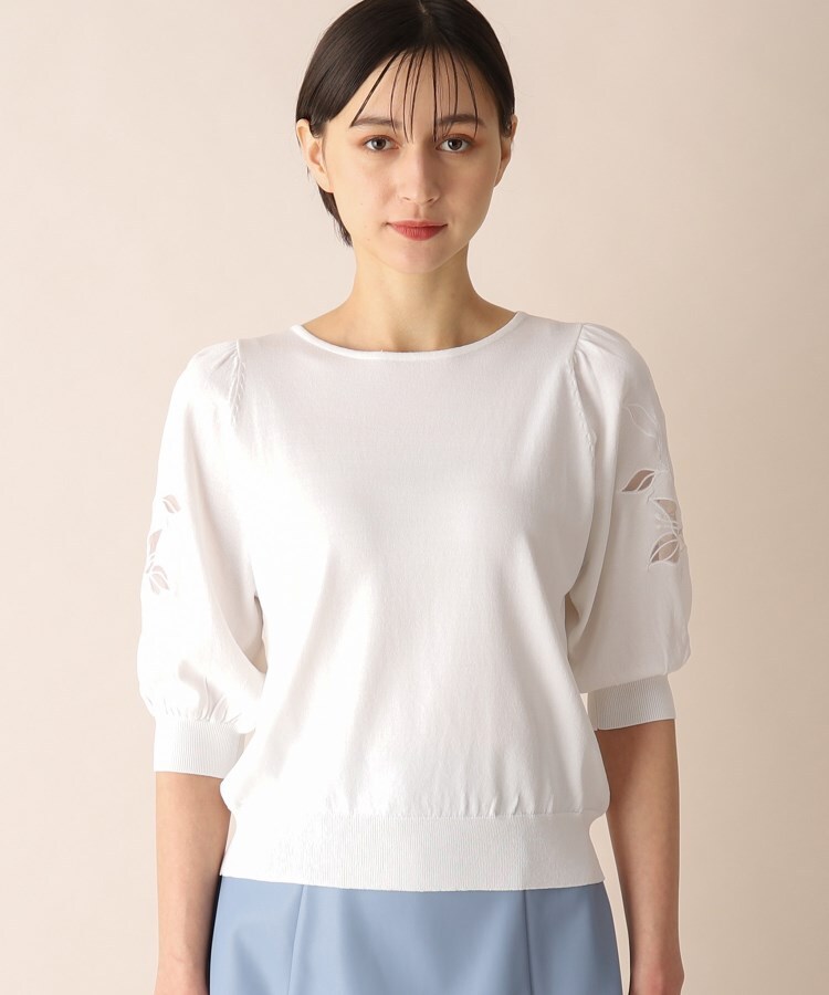 アンサンブル対応 刺繍チュールスリーブニット【洗濯機洗い可