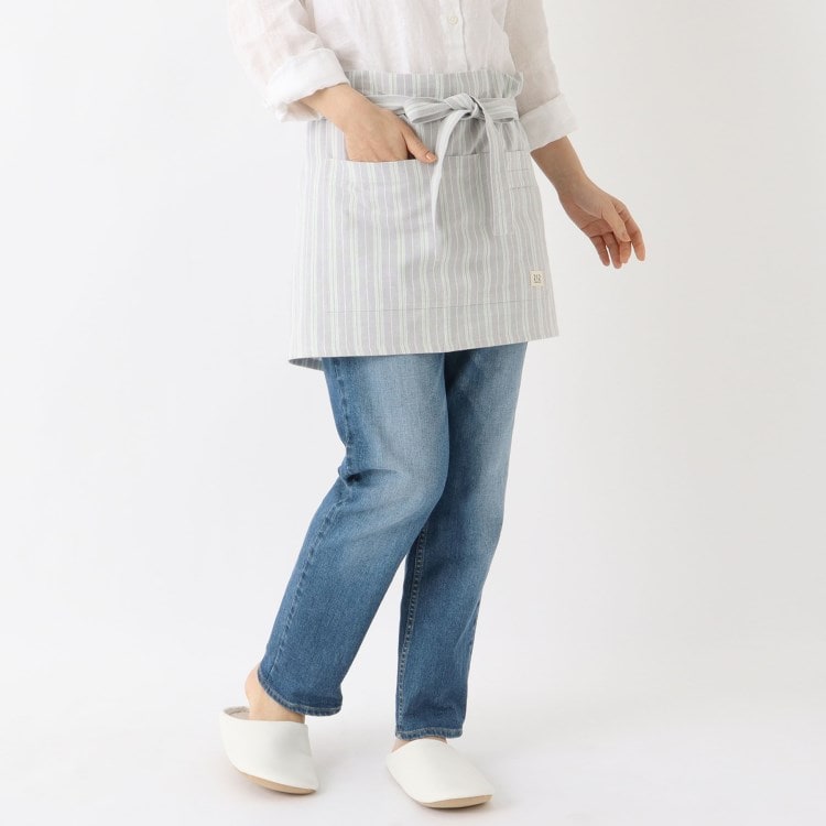 トゥーワントゥーキッチンストア(212 KITCHEN STORE)のダブルストライプ カフェエプロン GY ＜212Kオリジナル＞ エプロン・その他ファブリック
