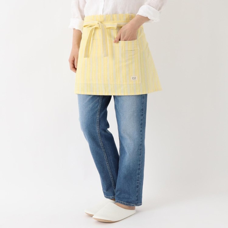 トゥーワントゥーキッチンストア(212 KITCHEN STORE)のダブルストライプ カフェエプロン YE ＜212Kオリジナル＞ エプロン・その他ファブリック